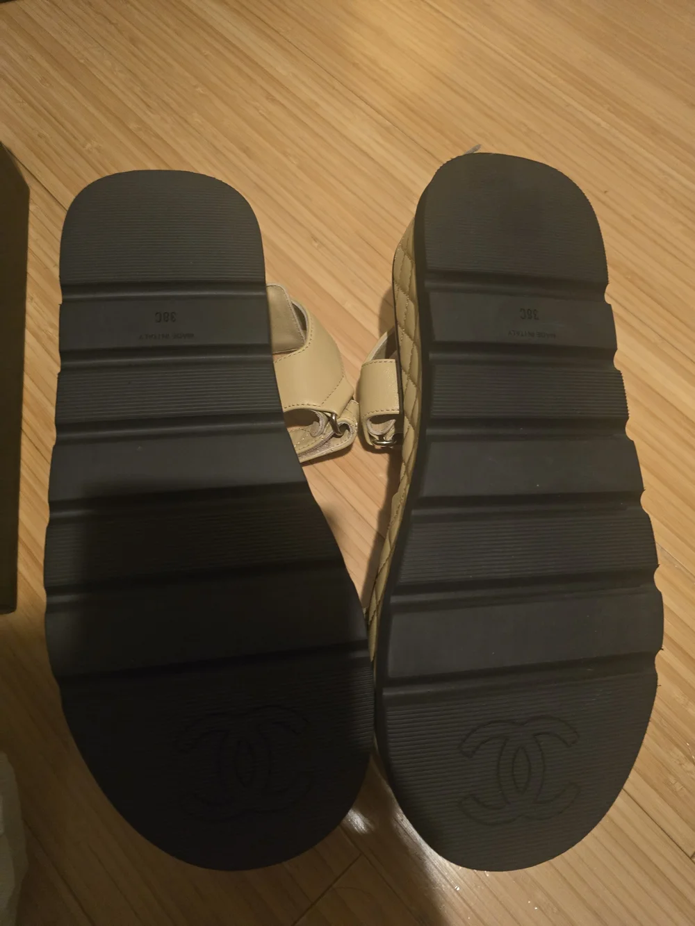 Chanel 22A Quilted Lambskin Platform Sandals - Beige/Black - Size 38C (New) - Picture 5 of 11
